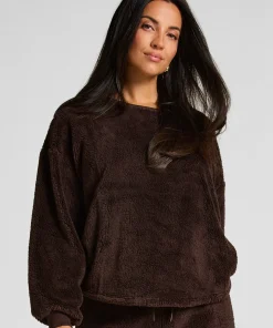 Langärmeliges Fluffy-Fleece-Top - Braun