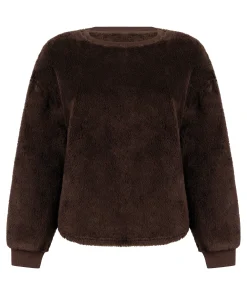 Langärmeliges Fluffy-Fleece-Top - Braun