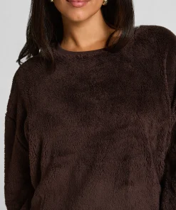 Langärmeliges Fluffy-Fleece-Top - Braun