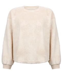 Langärmeliges Fluffy-Fleece-Top - Beige