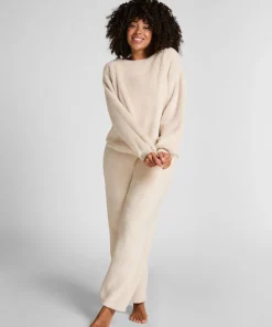 Langärmeliges Fluffy-Fleece-Top - Beige