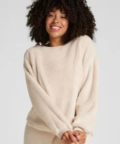 Langärmeliges Fluffy-Fleece-Top - Beige