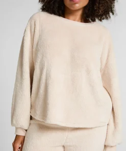 Langärmeliges Fluffy-Fleece-Top - Beige
