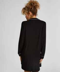Langärmeliges Jersey-Hemdkleid Essential - Schwarz