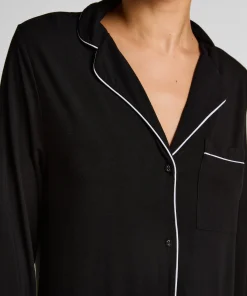 Langärmeliges Jersey-Hemdkleid Essential - Schwarz