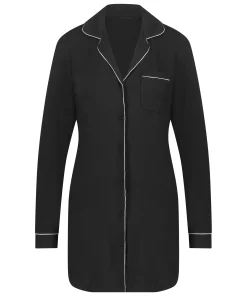 Langärmeliges Jersey-Hemdkleid Essential - Schwarz