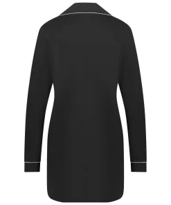 Langärmeliges Jersey-Hemdkleid Essential - Schwarz