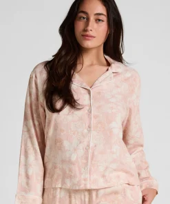 Leinen-Pyjamajacke mit Blumenmuster - Rosa