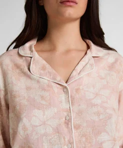 Leinen-Pyjamajacke mit Blumenmuster - Rosa