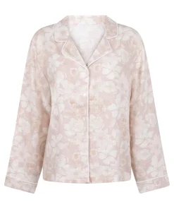 Leinen-Pyjamajacke mit Blumenmuster - Rosa