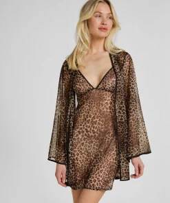 Leopard Mesh-Kimono - Schwarz