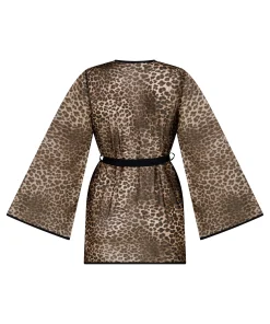 Leopard Mesh-Kimono - Schwarz