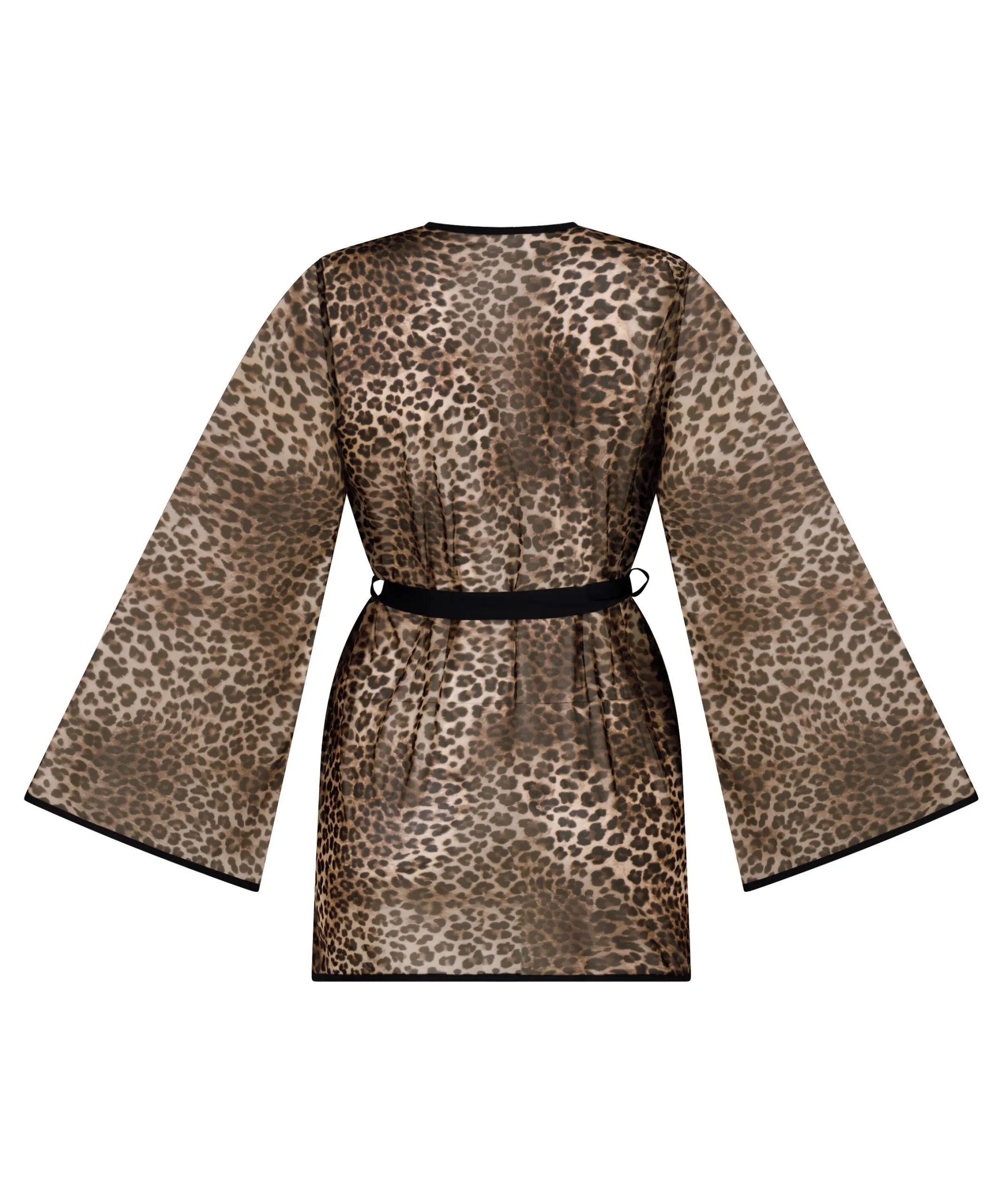Leopard Mesh-Kimono - Schwarz