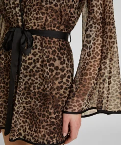 Leopard Mesh-Kimono - Schwarz