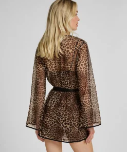 Leopard Mesh-Kimono - Schwarz