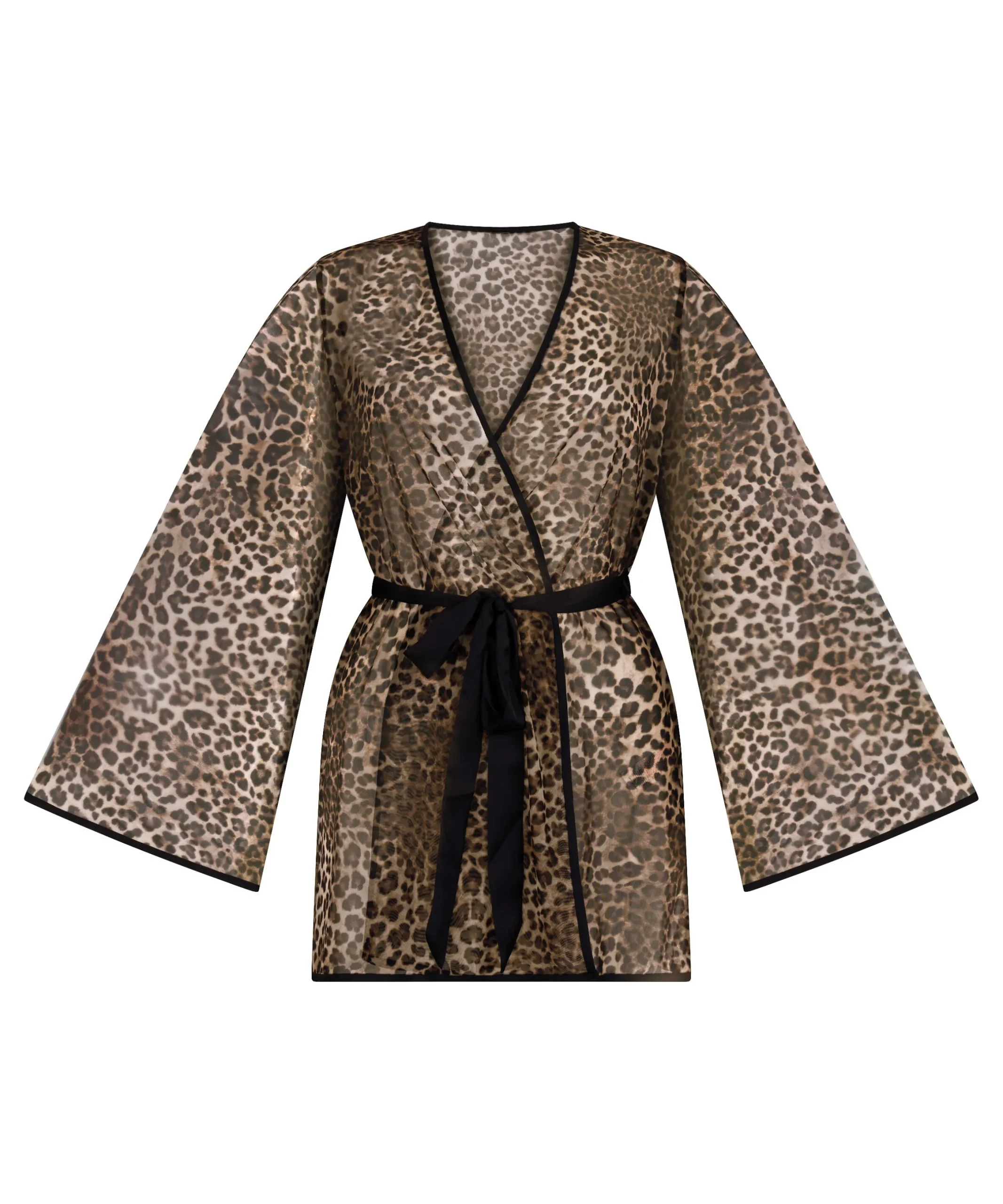 Leopard Mesh-Kimono - Schwarz