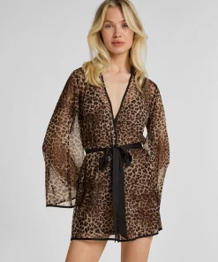 Leopard Mesh-Kimono - Schwarz