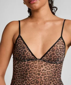 Leopard Mesh-Slipdress - Schwarz