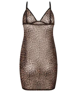 Leopard Mesh-Slipdress - Schwarz
