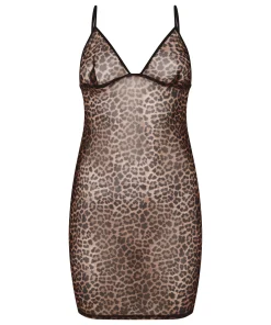 Leopard Mesh-Slipdress - Schwarz