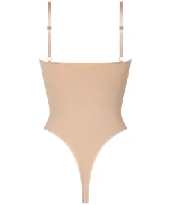 Nahtlos betonender Body mit hohem Beinausschnitt - Beige