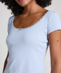 Pointelle-Top - Blau