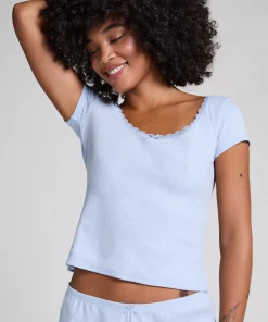 Pointelle-Top - Blau