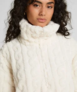 Poncho aus Kabelstrick-Fleece - Weiß