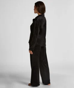 Pyjamahose aus Velours - Schwarz