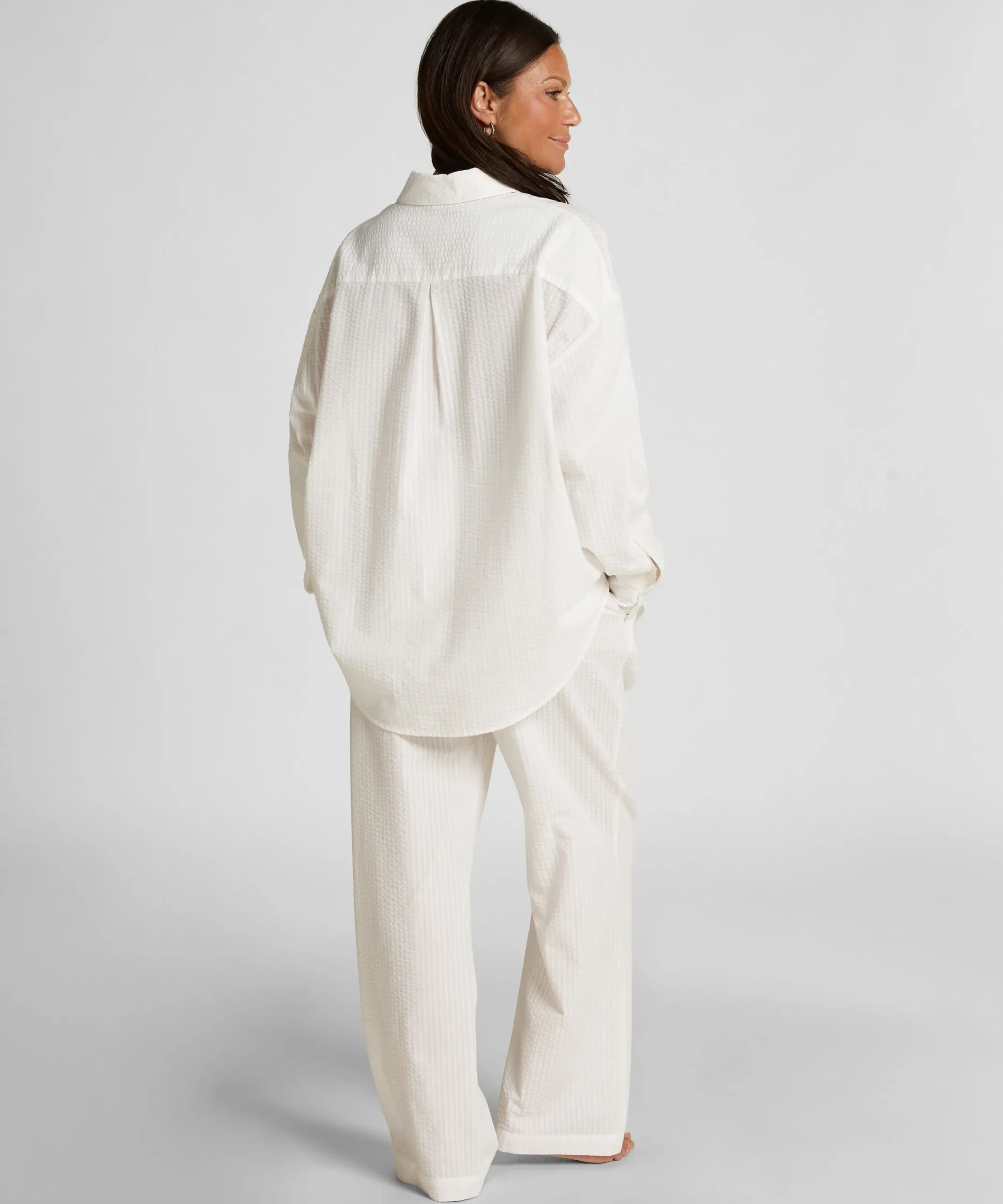 Pyjamahose Baumwolle Seersucker - Weiß