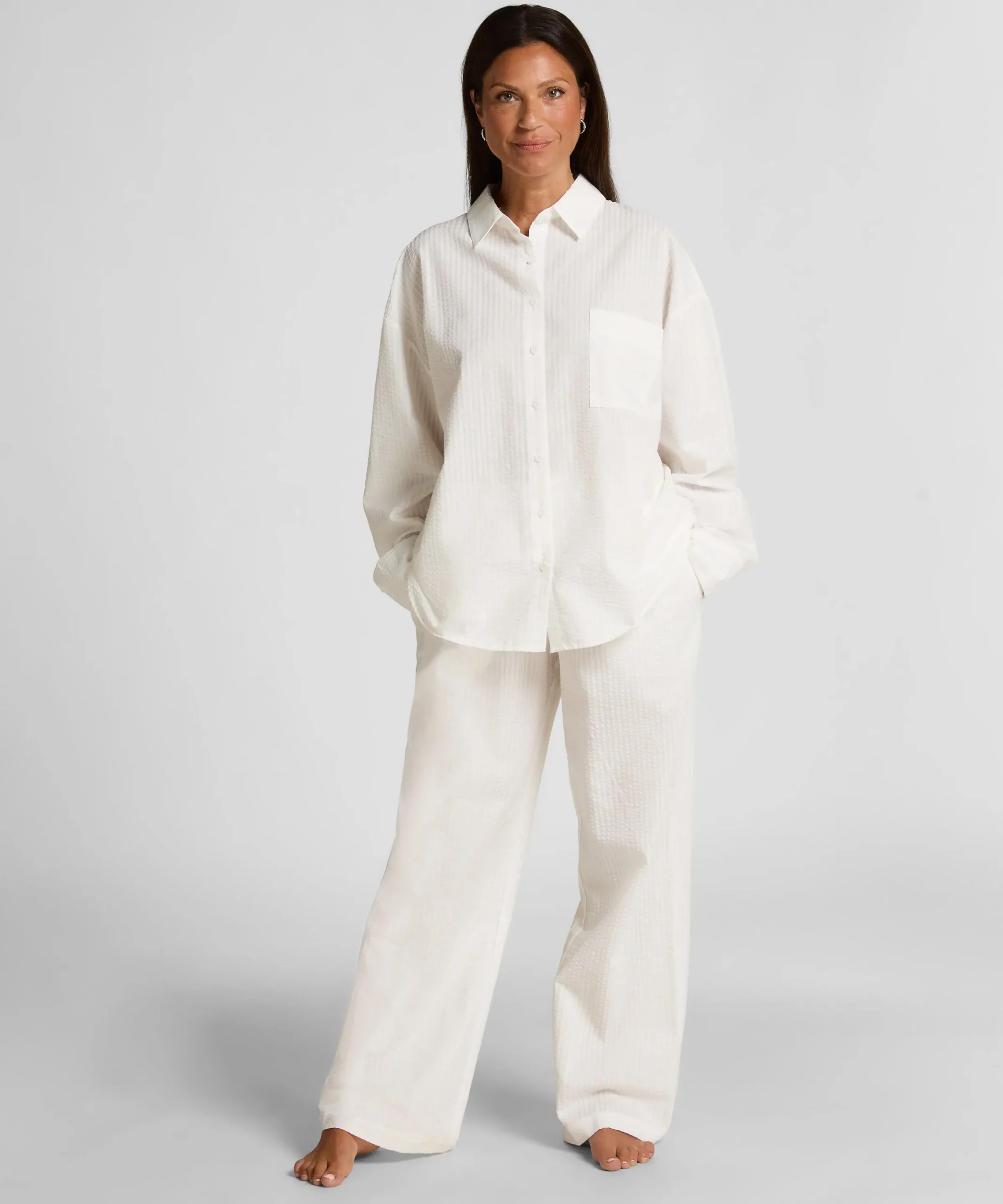 Pyjamahose Baumwolle Seersucker - Weiß