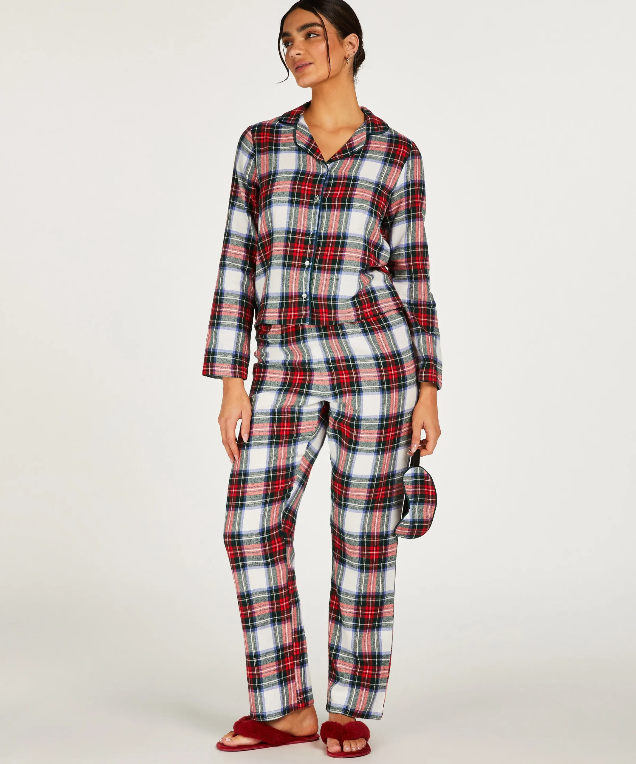 Pyjamaset Check Twill - Weiß