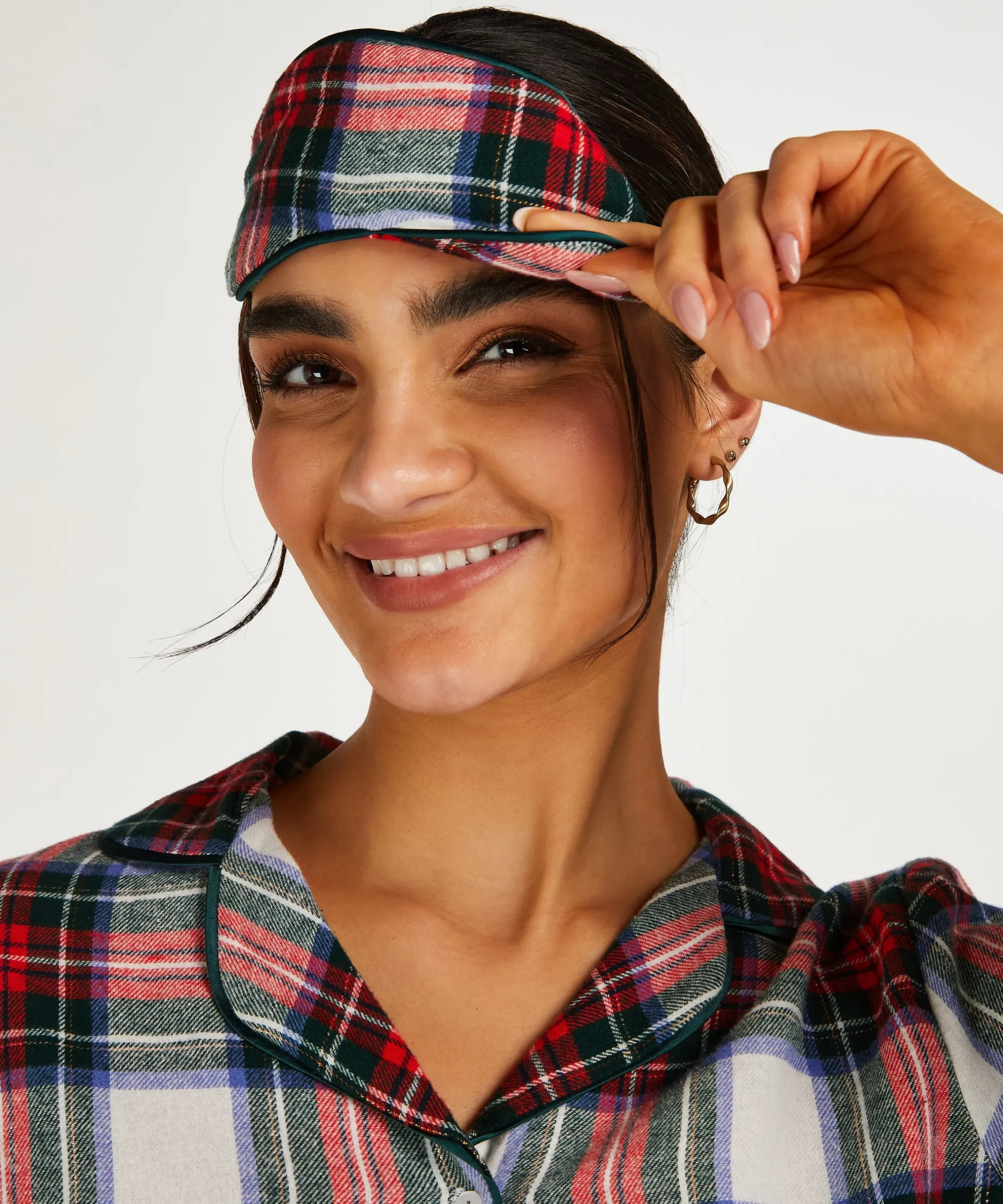 Pyjamaset Check Twill - Weiß