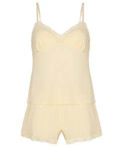 Pyjama Set Jersey Spitze - Gelb