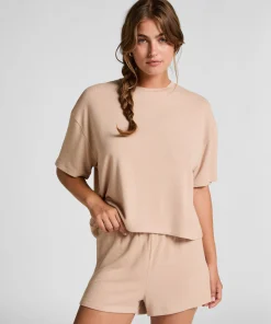 Pyjamashorts aus aufgerautem Jersey - Beige