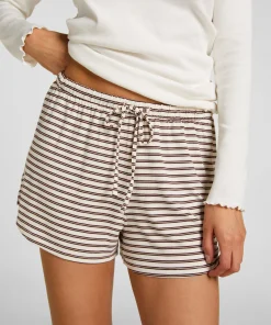 Pyjama Shorts Gestreift Jersey - Weiß