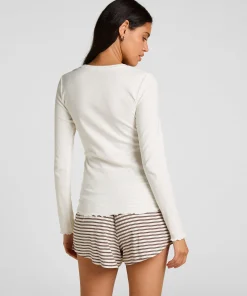 Pyjama Shorts Gestreift Jersey - Weiß