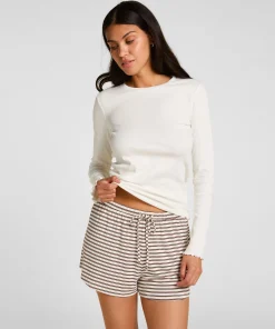 Pyjama Shorts Gestreift Jersey - Weiß