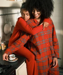 Pyjamatop aus Flanell - Rot