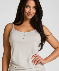 Pyjama Top Gestreift mit Knopfleiste - Grau