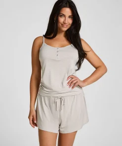 Pyjama Top Gestreift mit Knopfleiste - Grau