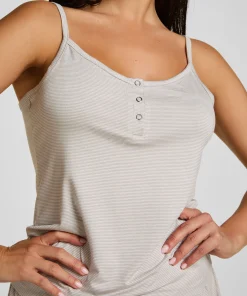 Pyjama Top Gestreift mit Knopfleiste - Grau