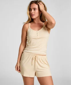 Pyjama Top Gestreift mit Knopfleiste - Gelb