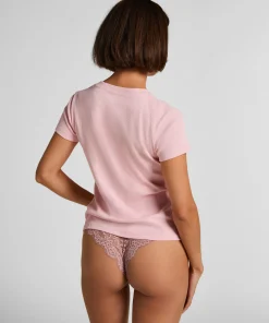 Pyjamatop Rib Crew Neck - Rosa