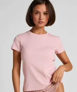 Pyjamatop Rib Crew Neck - Rosa