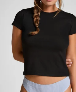 Pyjamatop Rib Crew Neck - Schwarz