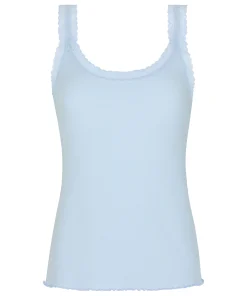 Rippjersey-Top mit Spitze - Blau