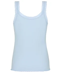 Rippjersey-Top mit Spitze - Blau