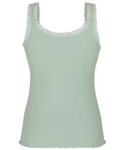 Rippjersey-Top mit Spitze - Grün