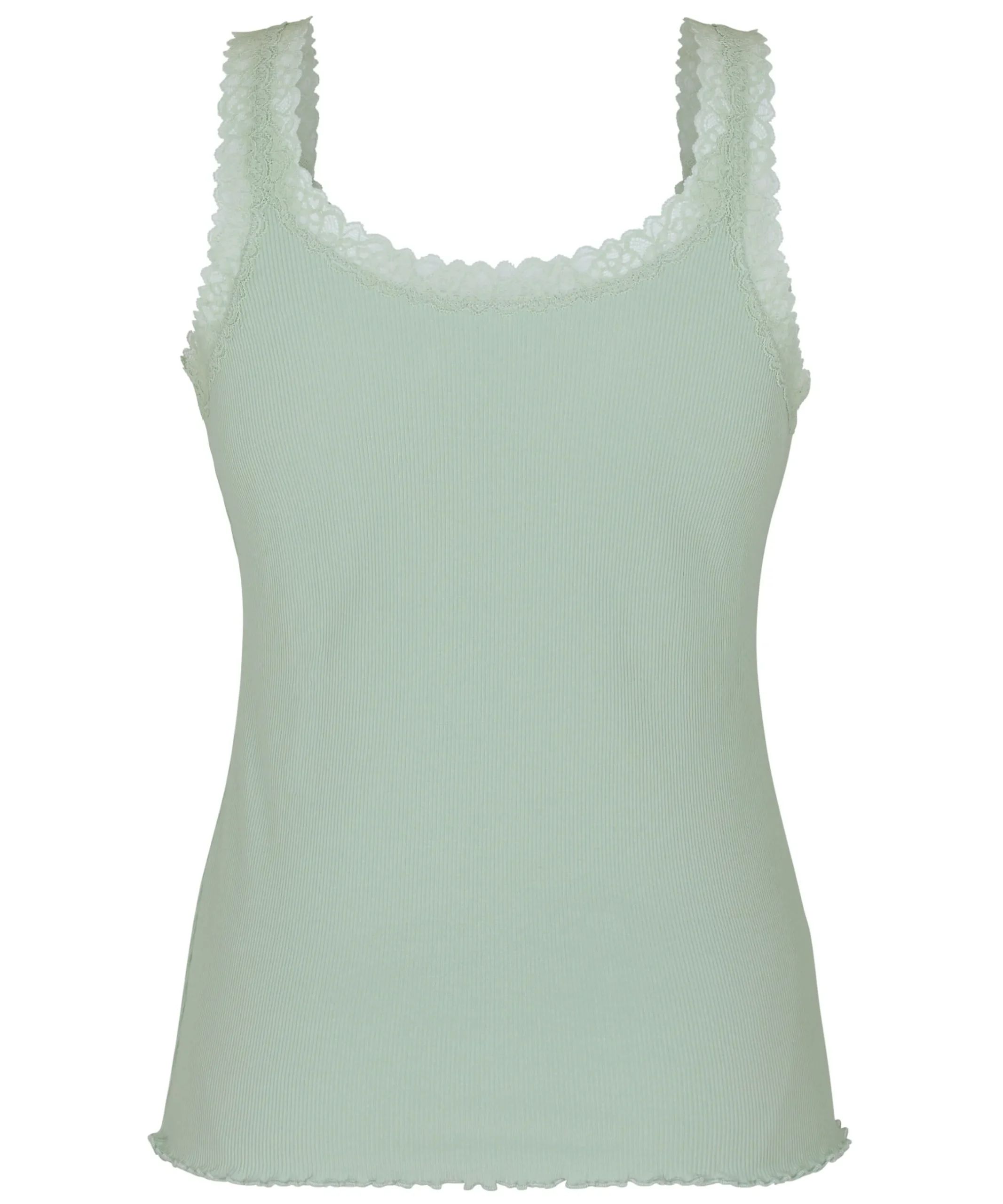 Rippjersey-Top mit Spitze - Grün